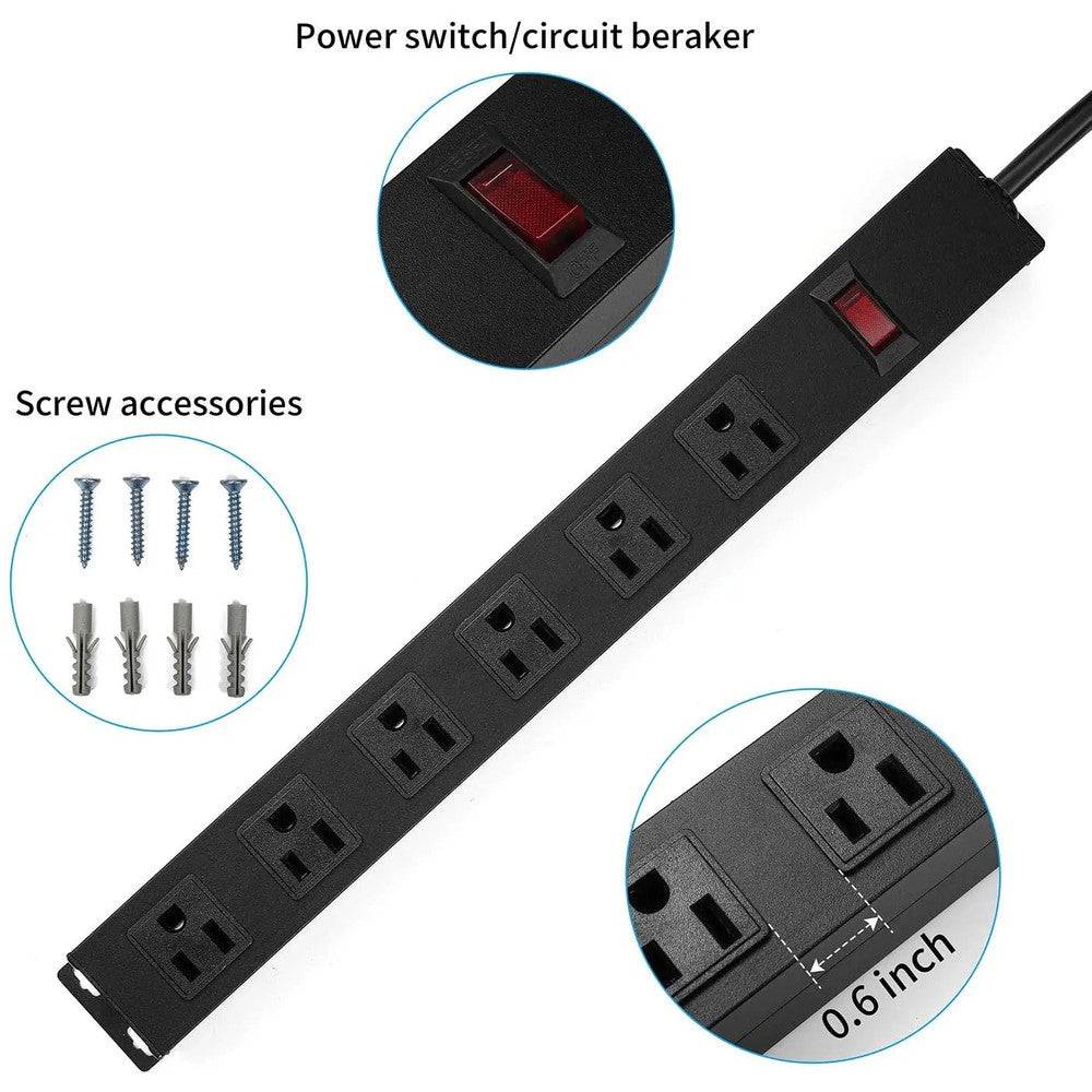 Barre de Surtension Métal 6 Prises - Cordon 8 pieds