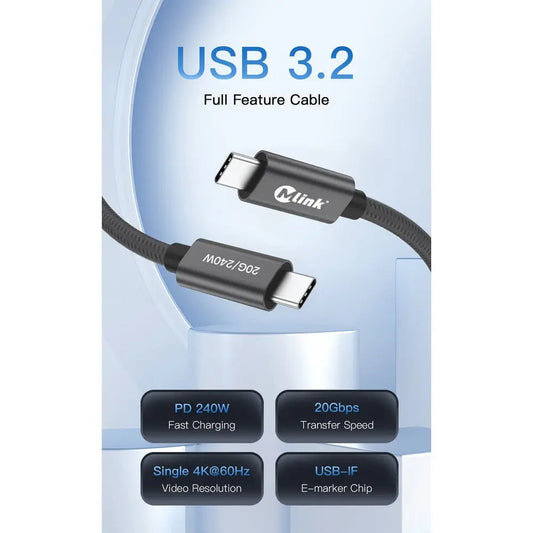 Câble USB-C PD240W 20 Gbit/s en nylon tressé à transfert rapide