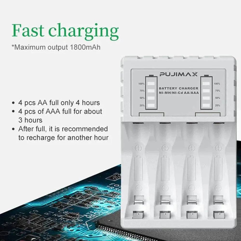 Chargeur piles USB Intelligent 4 Baies pour Piles AA & AAA