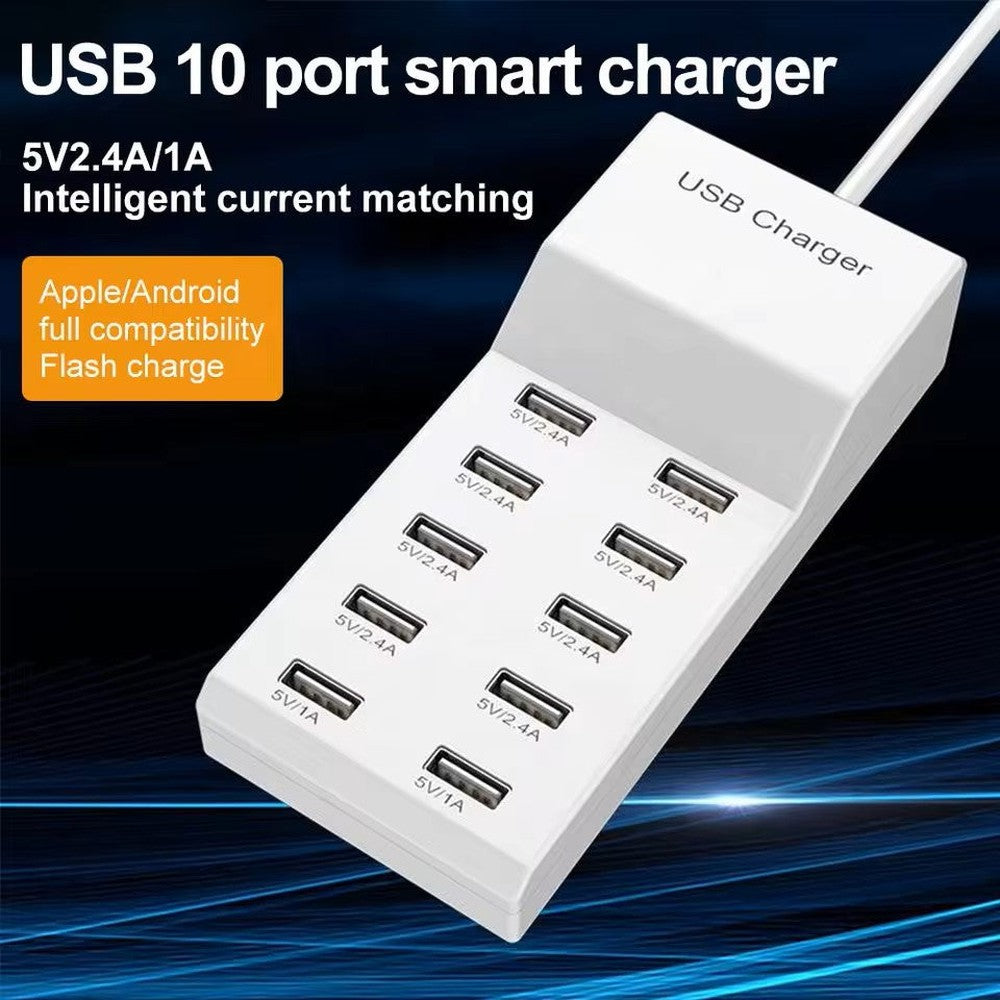 Chargeur USB intelligent 50W 10 prises 5V 2.4A/1A