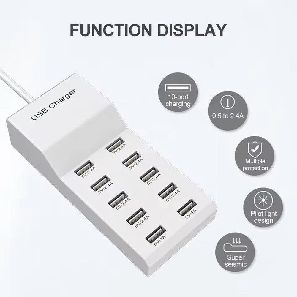 Chargeur USB intelligent 50W 10 prises 5V 2.4A/1A
