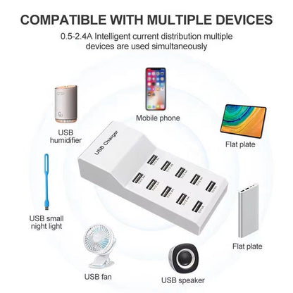 Chargeur USB intelligent 50W 10 prises 5V 2.4A/1A
