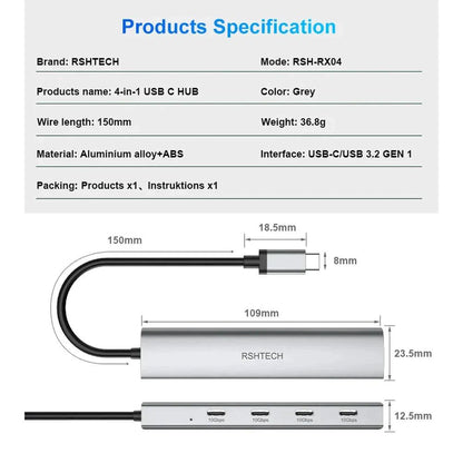 Concentrateur USB-C 3.2 4 en 1 de 10 Gbit/s