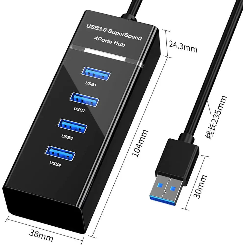 Concentrateur USB 3.0 4 en 1 en noir
