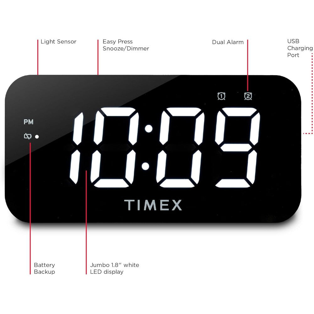 Réveil-matin Timex numérique grand écran avec chargeur USB