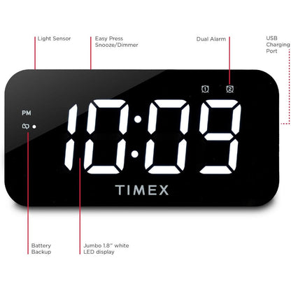 Réveil-matin Timex numérique grand écran avec chargeur USB