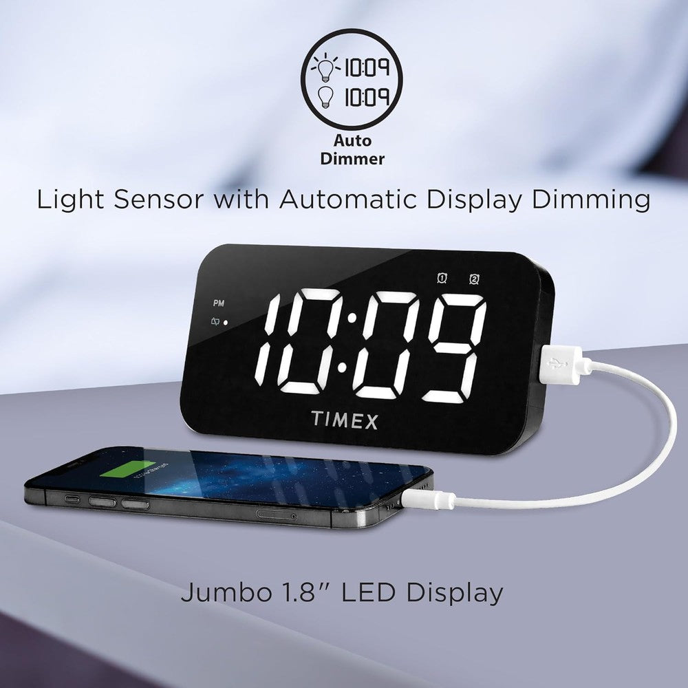 Réveil-matin Timex numérique grand écran avec chargeur USB