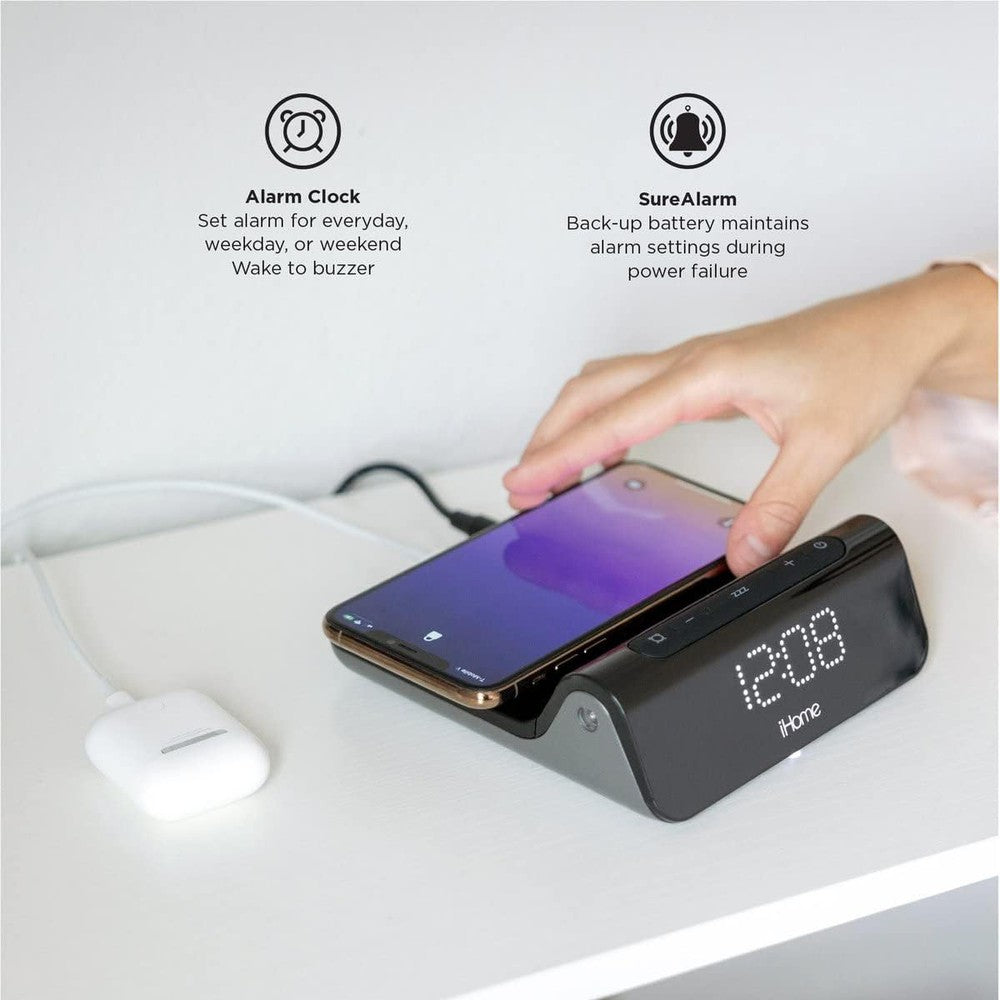 Réveil-matin iHome 3-en-1 avec chargeur sans fil rapide magnétique